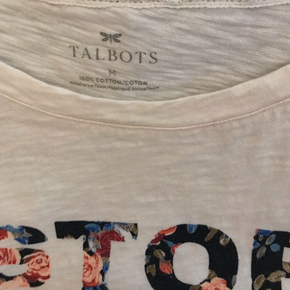 Talbots White Graphic Tee - "Stop to Smell the Roses" size M - Picture 2 of 2
